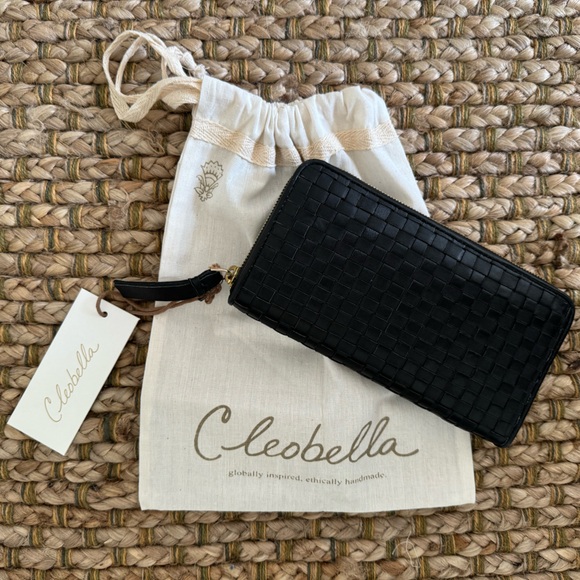 CLEOBELLA TIEGS WOVEN LEATHER ZIP WALLET•BLACK - Picture 3 of 9